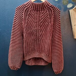 NEW FREE PEOPLE Sweetheart Rib Chunky Mock Neck Sweater - Garnet Grotto - M